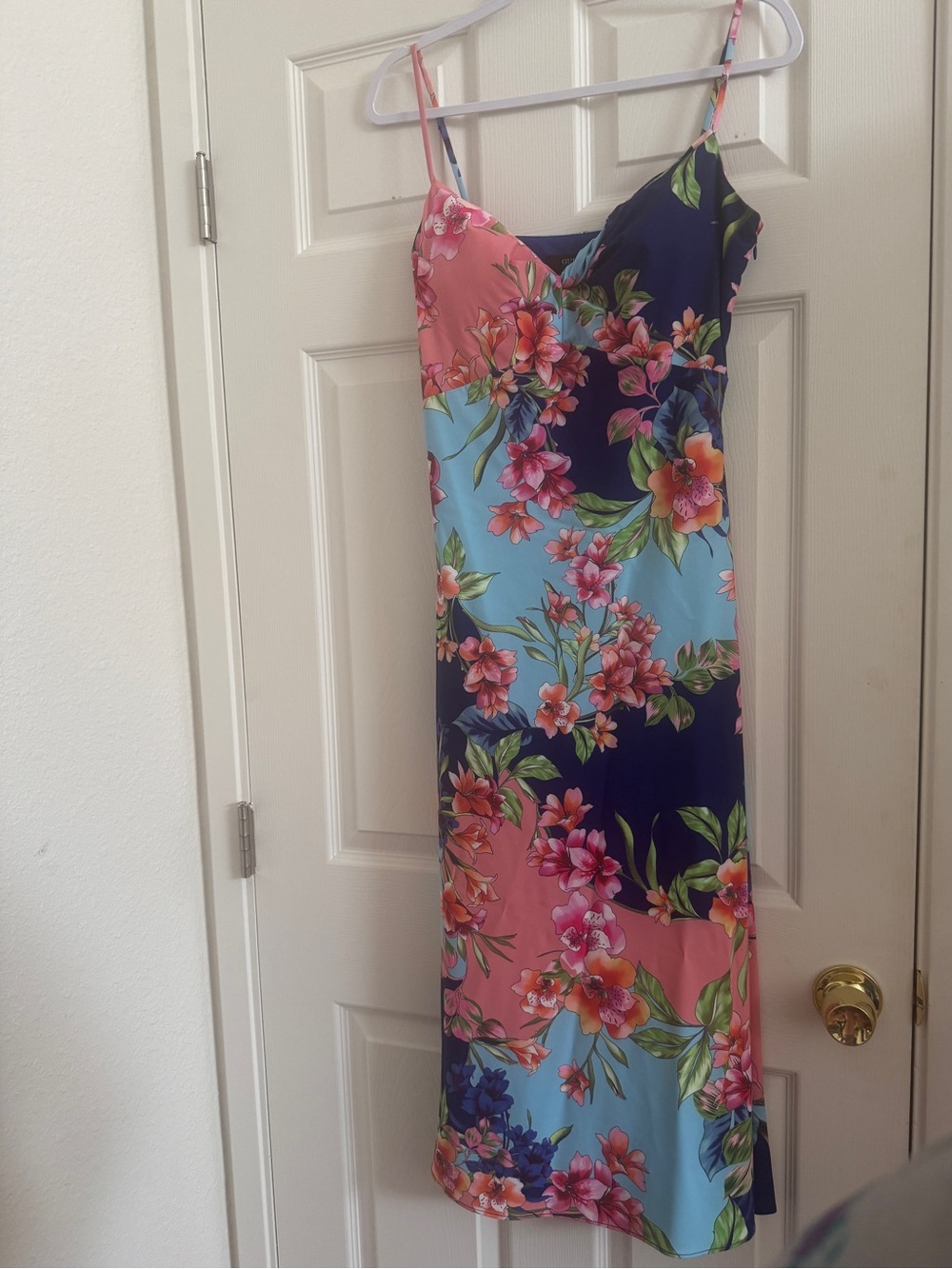 Guess Floral Midi Slip Dress in Pink, Blue & Navy